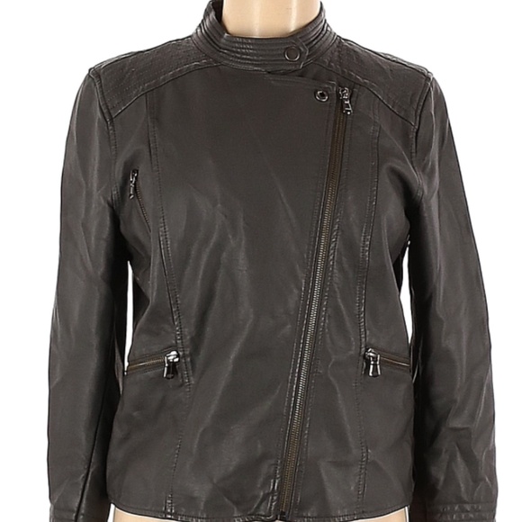 Ett: Twa by Anthropologie Grey Leather Jacket - Medium - Picture 1 of 6